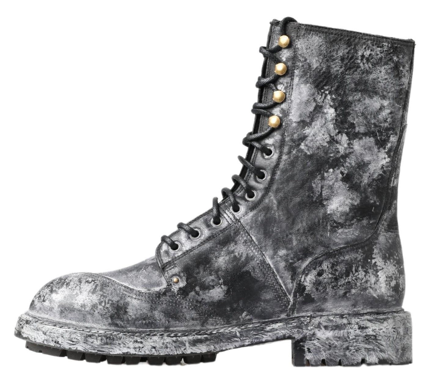 Dolce &amp; Gabbana Schwarz Grau Leder Halbhohe Stiefel Schuhe