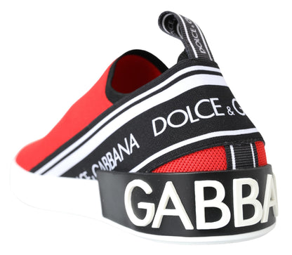 Dolce &amp; Gabbana Rot Weiß Flache Sneakers Loafer Schuhe