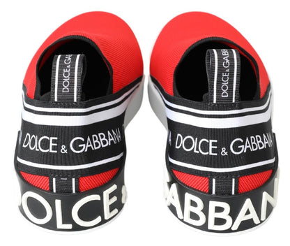 Dolce &amp; Gabbana Rot Weiß Flache Sneakers Loafer Schuhe