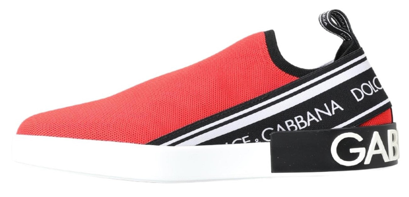 Dolce &amp; Gabbana Rot Weiß Flache Sneakers Loafer Schuhe