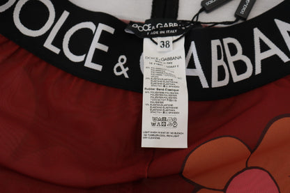 Dolce &amp; Gabbana Rote Leggings mit Blumenmuster und Stretchbund
