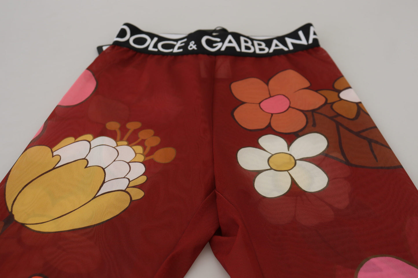 Dolce &amp; Gabbana Rote Leggings mit Blumenmuster und Stretchbund