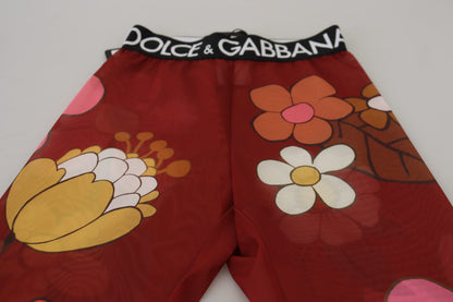 Dolce &amp; Gabbana Rote Leggings mit Blumenmuster und Stretchbund