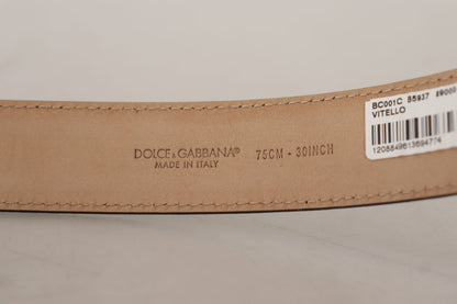 Dolce &amp; Gabbana – Gürtel aus schwarzem Kalbsleder mit brauner Metallschnalle auf der Rückseite