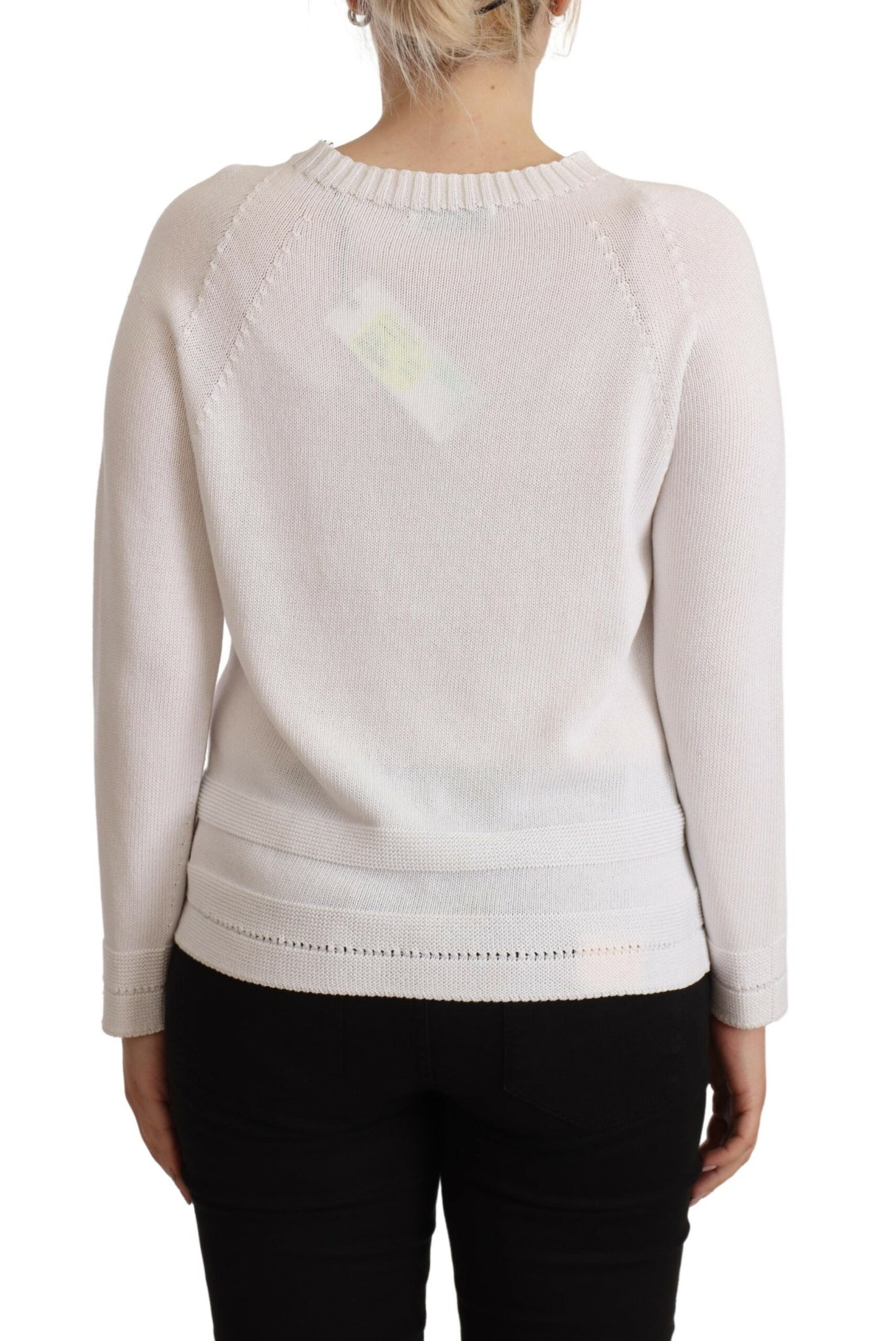 Alpha Studio – Weißer Pullover mit Rundhalsausschnitt und langen Ärmeln