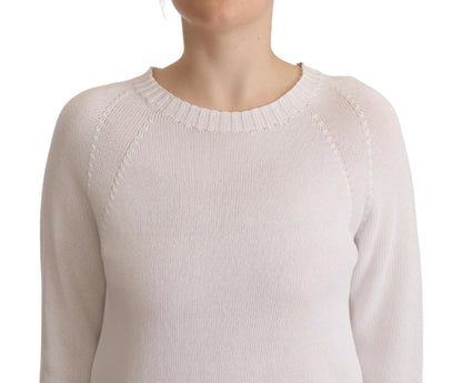 Alpha Studio – Weißer Pullover mit Rundhalsausschnitt und langen Ärmeln