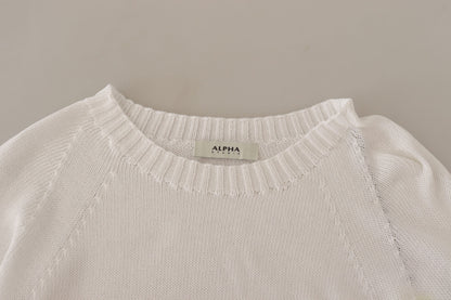 Alpha Studio – Weißer Pullover mit Rundhalsausschnitt und langen Ärmeln