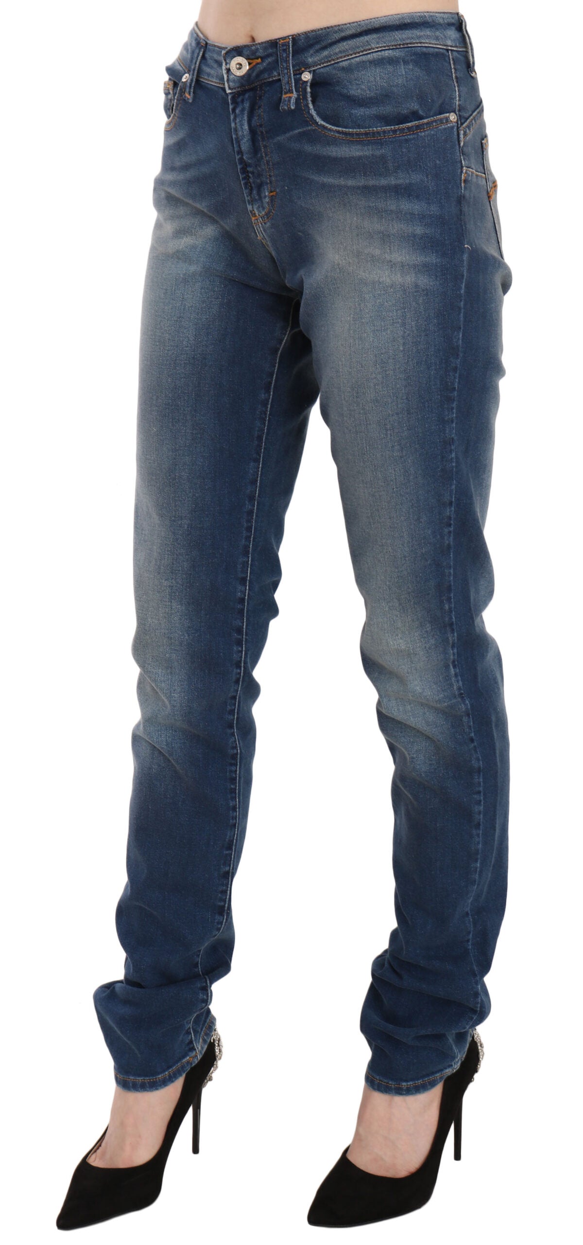 Fiorucci – Blau verwaschene Slim-Fit-Jeans mit mittlerer Taille