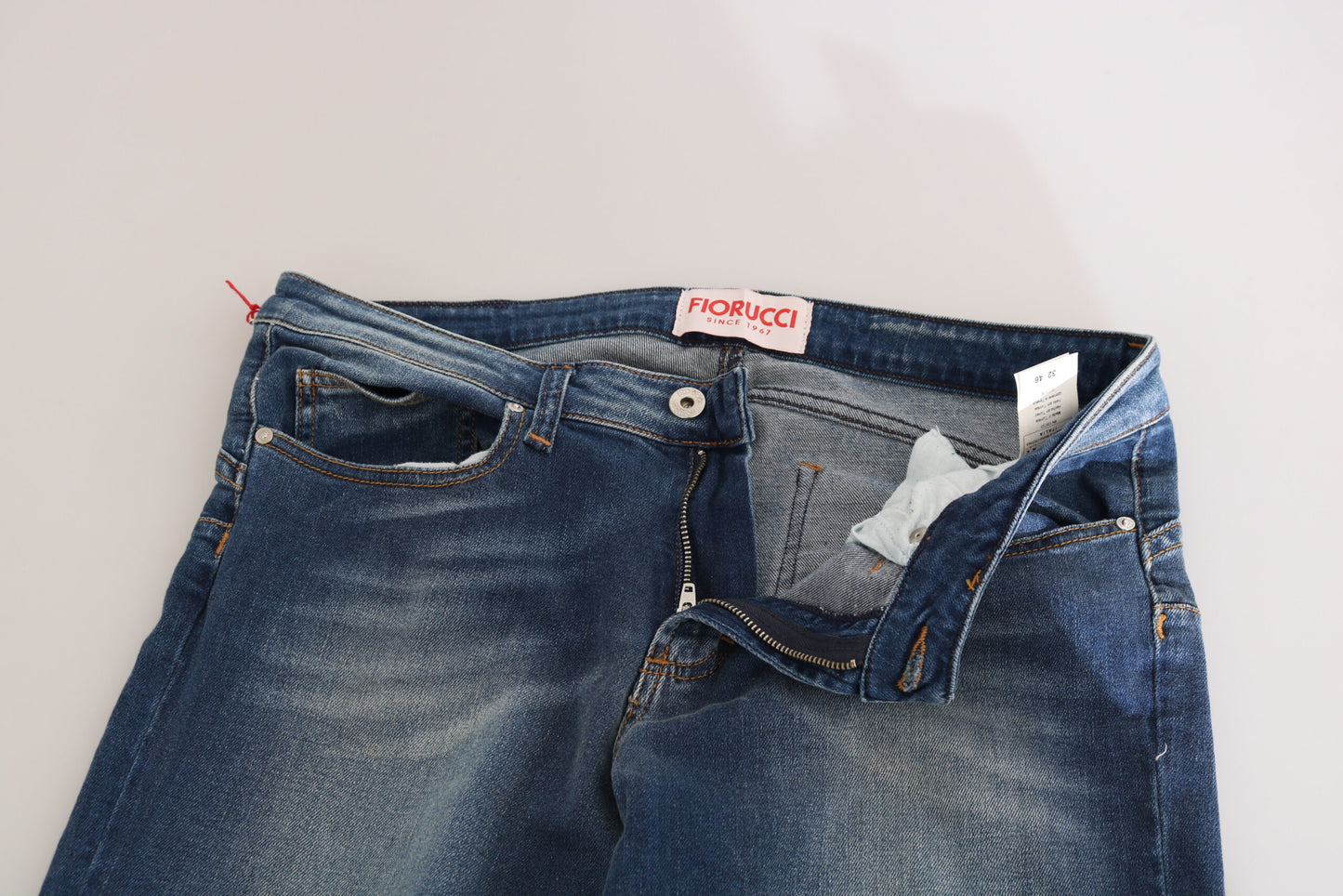 Fiorucci – Blau verwaschene Slim-Fit-Jeans mit mittlerer Taille
