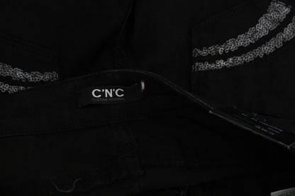 Costume National – Schwarze Slim-Fit-Jeans mit Pailletten und mittlerer Taille