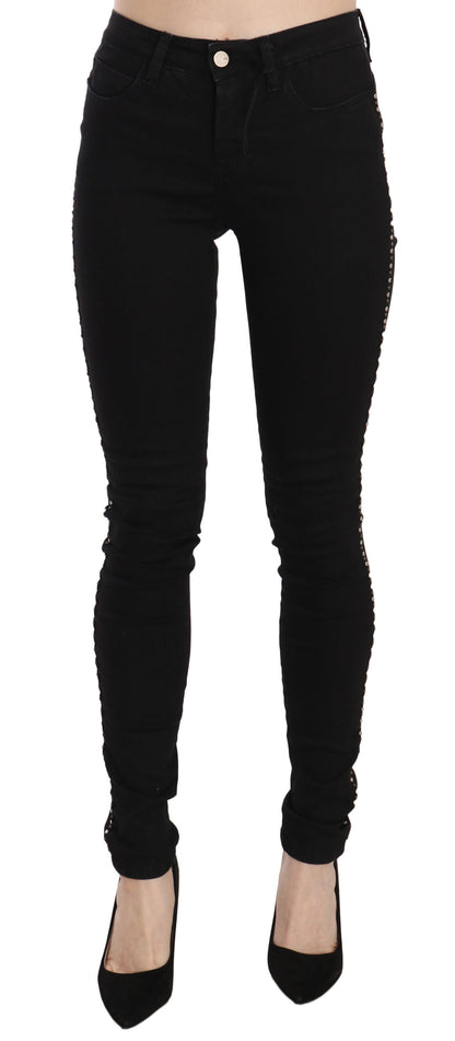Costume National – Schwarze Skinny-Jeans mit Verzierung und mittlerer Taille