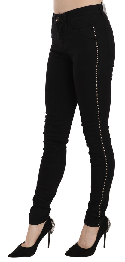 Costume National – Schwarze Skinny-Jeans mit Verzierung und mittlerer Taille