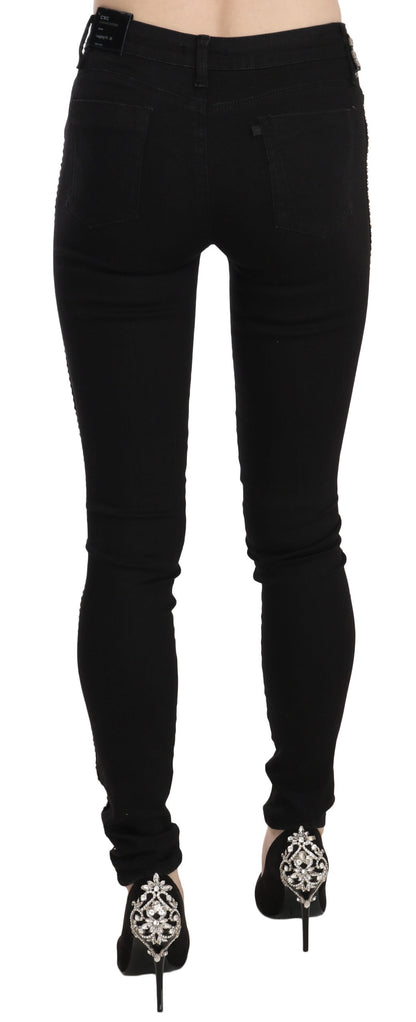 Costume National – Schwarze Skinny-Jeans mit Verzierung und mittlerer Taille