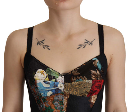 Dolce &amp; Gabbana Schwarze Patchwork-Bluse Sicily mit Korsett-Crop-Top