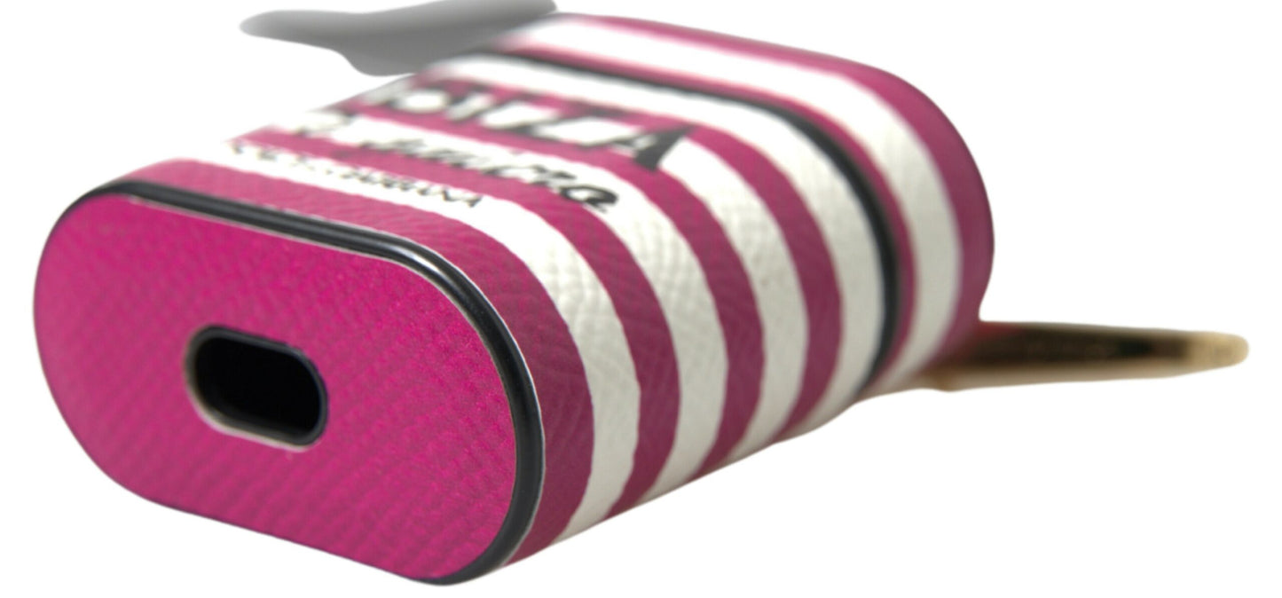 Dolce &amp; Gabbana – Airpods-Hülle aus Dauphine-Leder mit Logo in Fuchsia