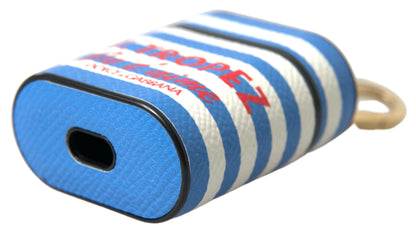 Dolce &amp; Gabbana – Airpod-Hülle aus Dauphine-Leder mit blauen Streifen und Logo-Print