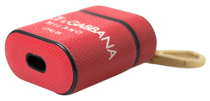 Dolce &amp; Gabbana – Airpods-Hülle aus rotem Leder mit goldfarbenem Metall-Logoprint