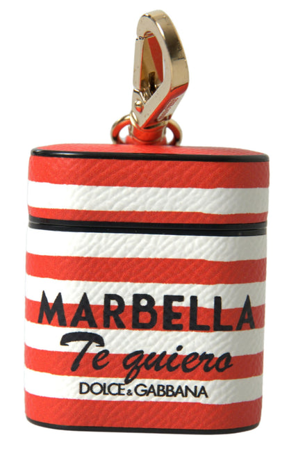 Dolce &amp; Gabbana – Airpod-Hülle mit orangefarbenem Streifenmuster und Logo-Riemen aus Dauphine-Leder