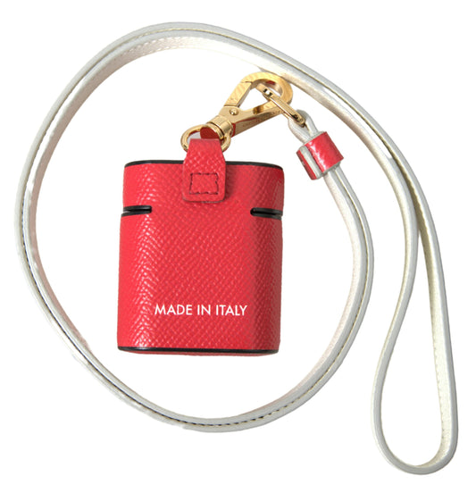 Dolce &amp; Gabbana Airpods-Hülle mit rotem Lederband und goldfarbenem Metalllogo