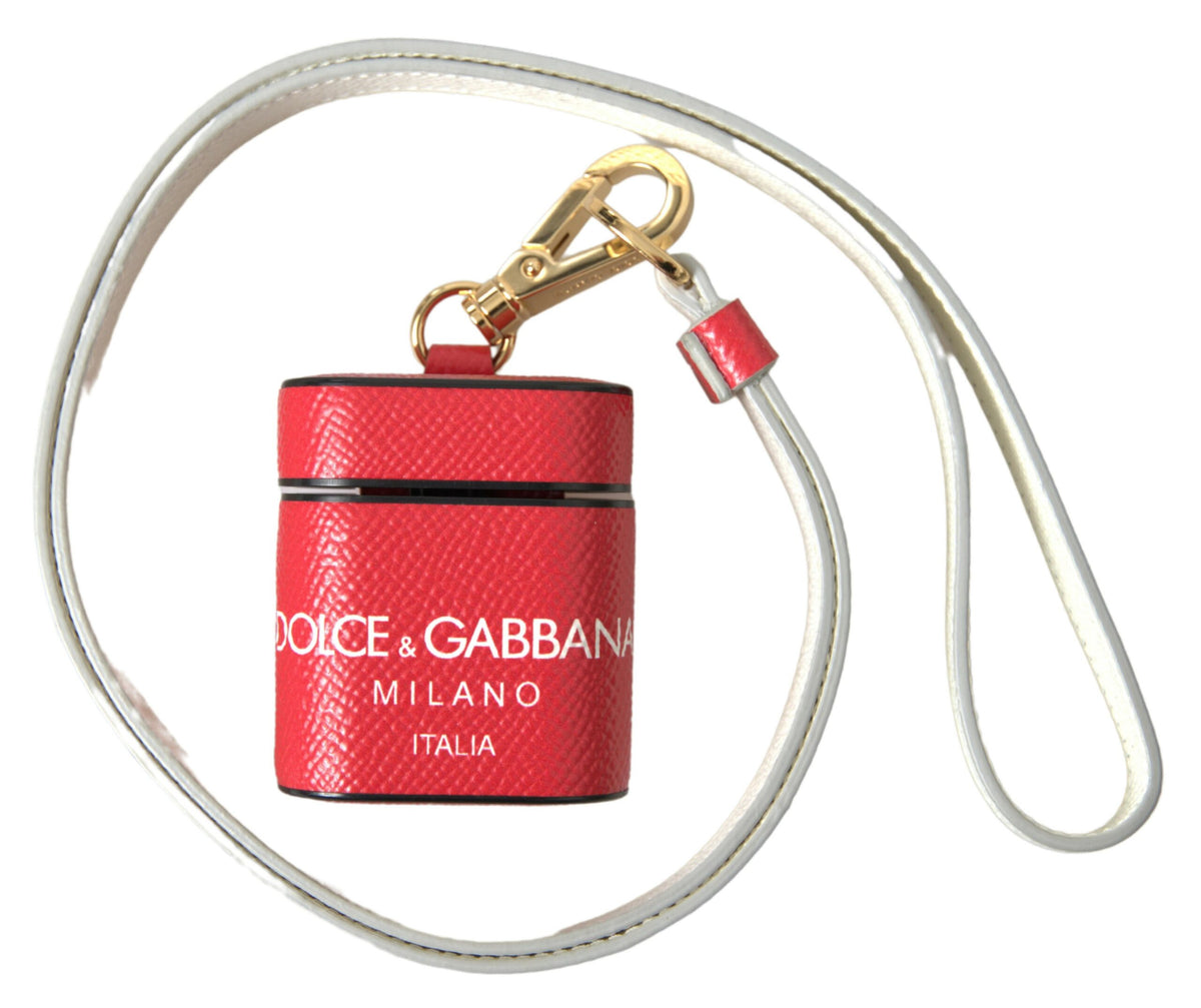 Dolce &amp; Gabbana Airpods-Hülle mit rotem Lederband und goldfarbenem Metalllogo