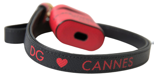 Dolce &amp; Gabbana – Airpods-Hülle mit Logo-Print-Riemen aus rotem und schwarzem Kalbsleder