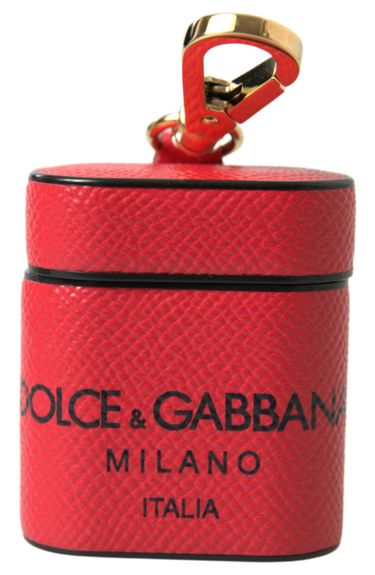 Dolce & Gabbana – Airpods-Hülle mit Logo-Print-Riemen aus rotem und schwarzem Kalbsleder