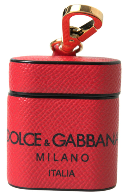Dolce &amp; Gabbana – Airpods-Hülle mit Logo-Print-Riemen aus rotem und schwarzem Kalbsleder