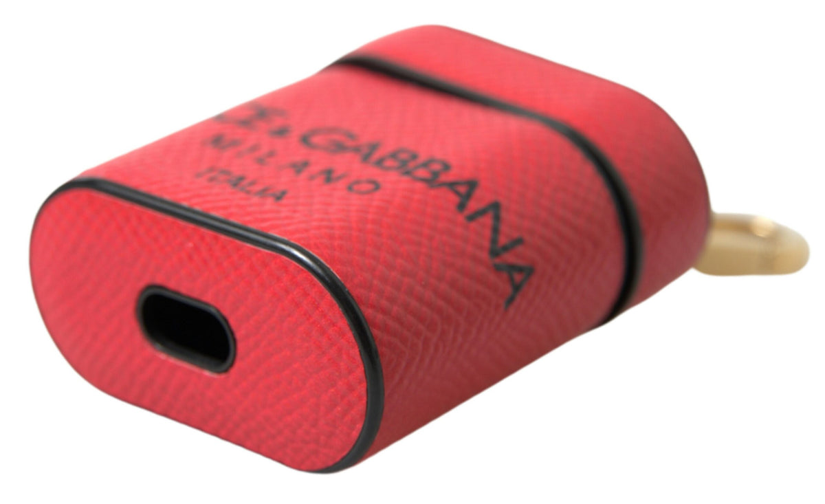 Dolce &amp; Gabbana – Airpods-Hülle mit Logo-Print-Riemen aus rotem und schwarzem Kalbsleder
