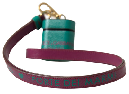 Dolce &amp; Gabbana – Airpods-Etui mit Logo-Print in Kastanienbraun und Kalbsleder