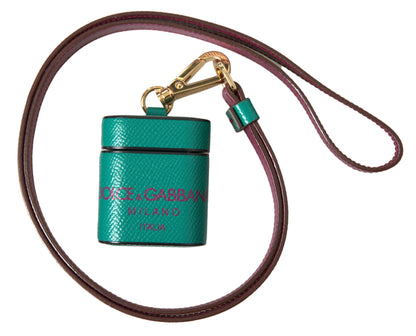 Dolce &amp; Gabbana – Airpods-Etui mit Logo-Print in Kastanienbraun und Kalbsleder