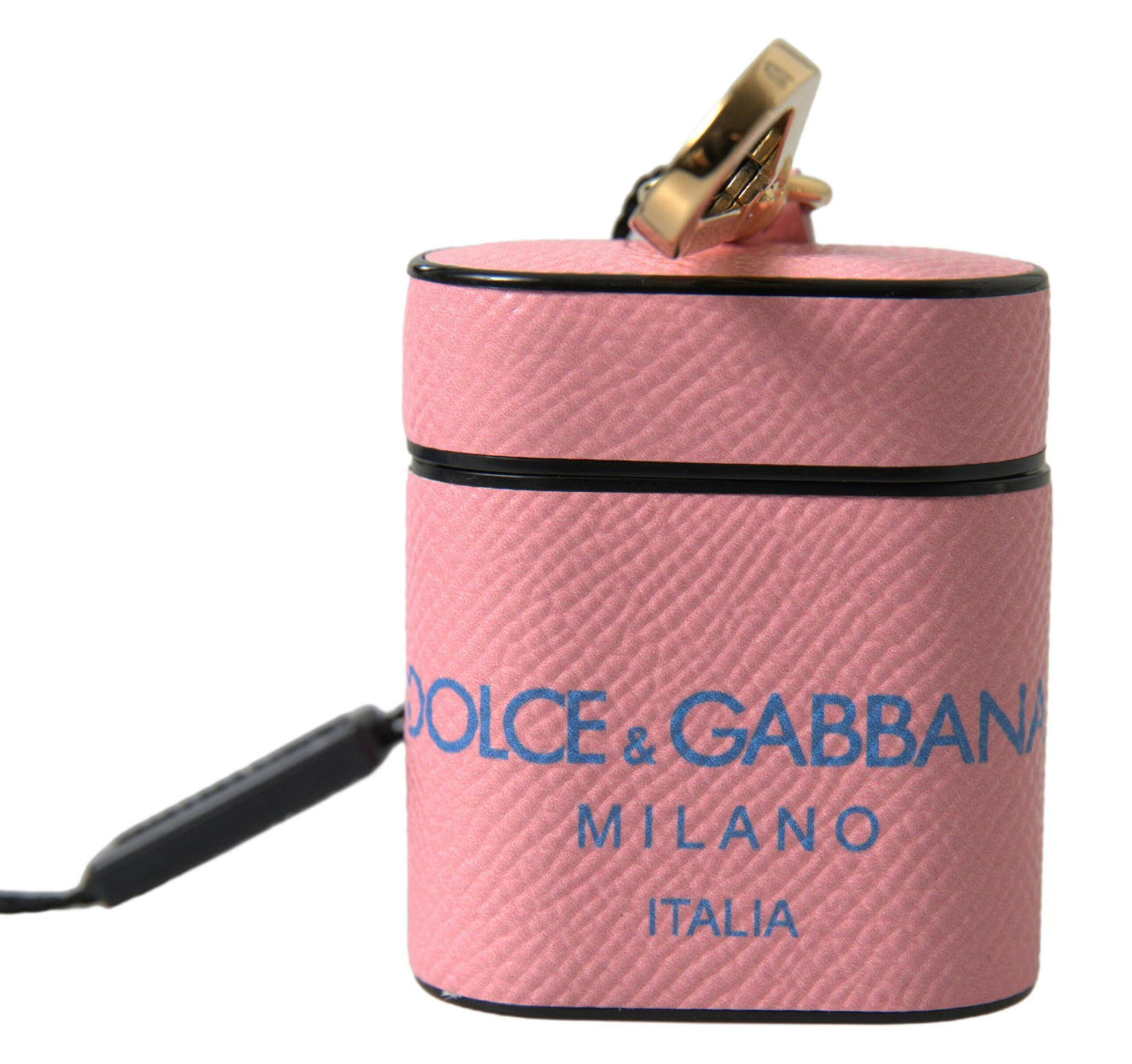 Dolce &amp; Gabbana – Airpods-Hülle mit Logo-Print-Riemen aus rosa-blauem Kalbsleder