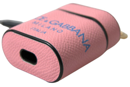 Dolce &amp; Gabbana – Airpods-Hülle mit Logo-Print-Riemen aus rosa-blauem Kalbsleder