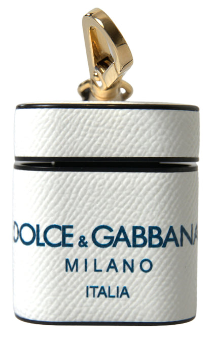Dolce &amp; Gabbana – Airpods-Hülle mit Logo-Print-Riemen aus weiß-blauem Kalbsleder