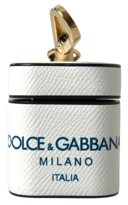 Dolce &amp; Gabbana – Airpods-Hülle mit Logo-Print-Riemen aus weiß-blauem Kalbsleder