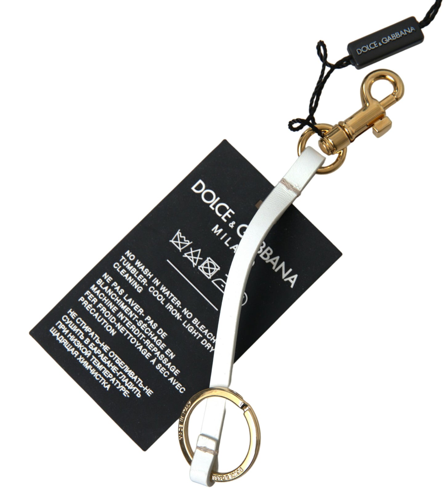 Dolce &amp; Gabbana Schlüsselanhänger aus schwarzem Silikon mit DG-Logo und goldenem Messing