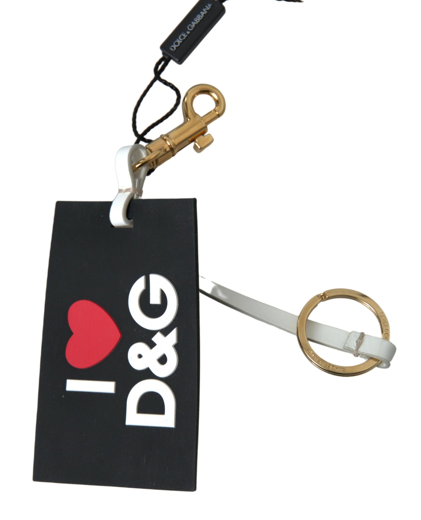 Dolce &amp; Gabbana Schlüsselanhänger aus schwarzem Silikon mit DG-Logo und goldenem Messing