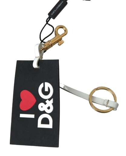 Dolce &amp; Gabbana Schlüsselanhänger aus schwarzem Silikon mit DG-Logo und goldenem Messing