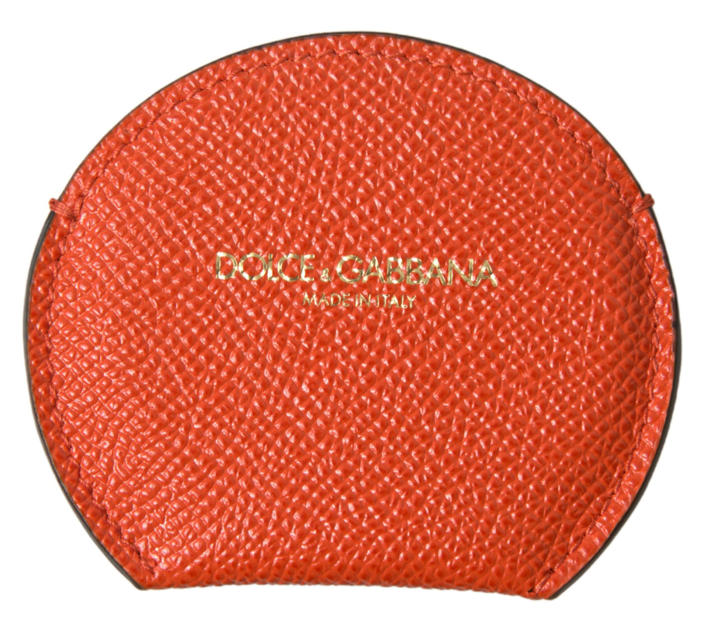 Dolce &amp; Gabbana – Handspiegelhalter aus orangefarbenem Kalbsleder mit rundem Logo