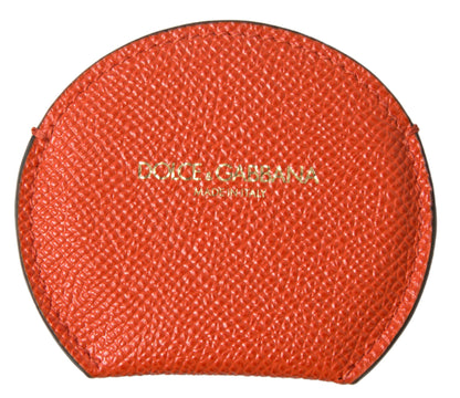 Dolce &amp; Gabbana – Handspiegelhalter aus orangefarbenem Kalbsleder mit rundem Logo