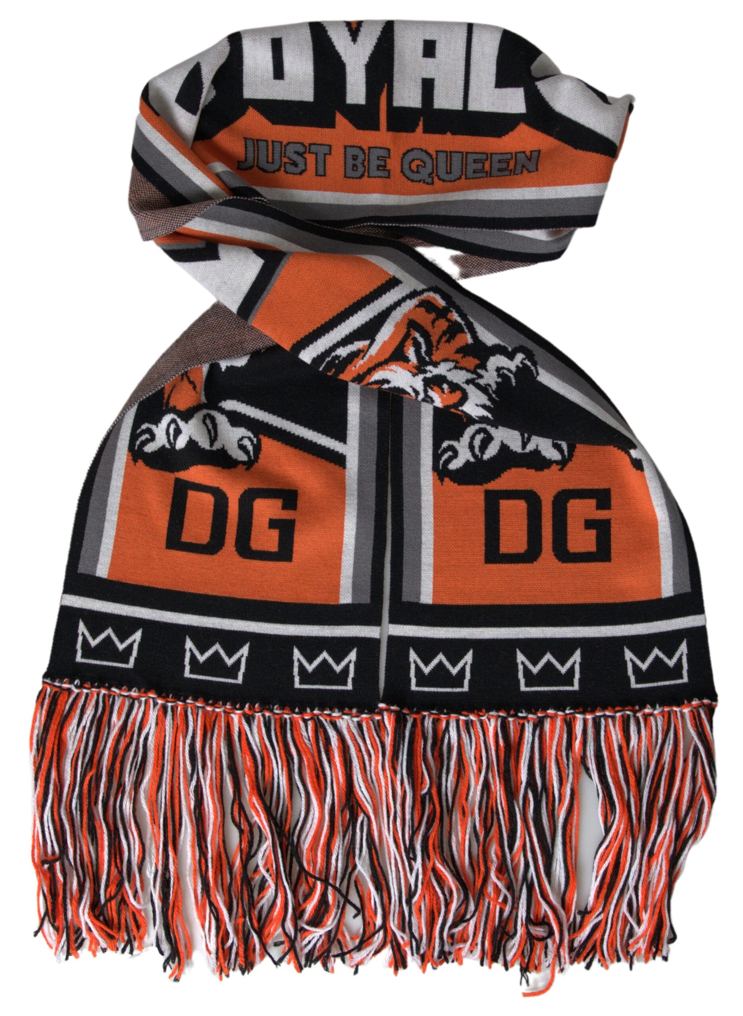 Dolce &amp; Gabbana – Mehrfarbiger Wickelschal aus Wolle „DG Royals“ mit Fransen