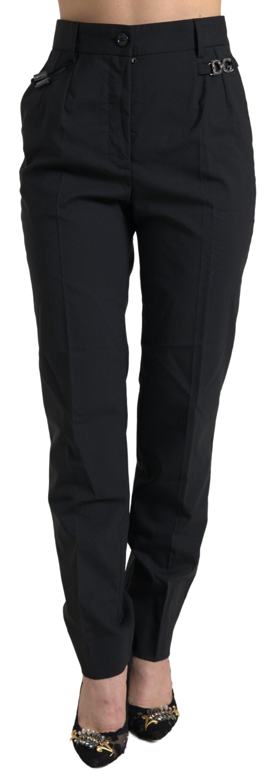 Dolce &amp; Gabbana – Schwarze, hoch taillierte Karottenhose aus Wolle
