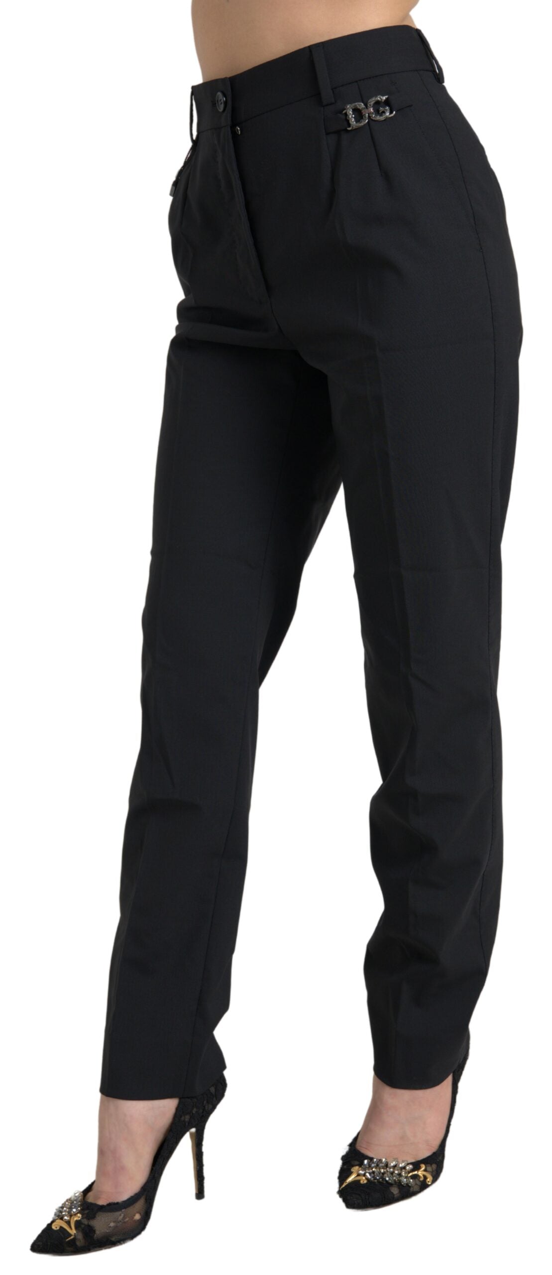Dolce &amp; Gabbana – Schwarze, hoch taillierte Karottenhose aus Wolle