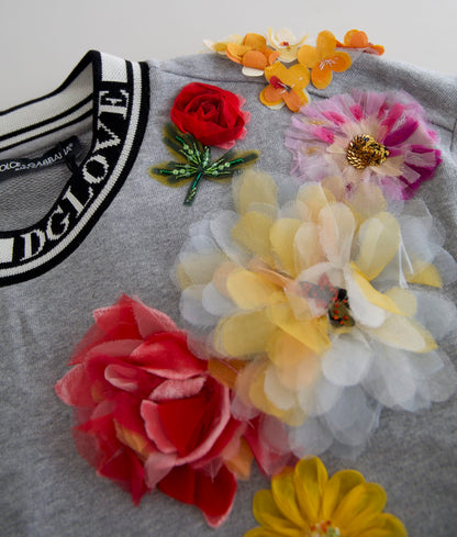 Dolce &amp; Gabbana Grauer Pullover mit Blumenmuster DG Amore Queen