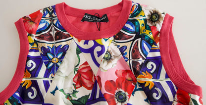 Dolce &amp; Gabbana – Mehrfarbiges Tanktop mit Rundhalsausschnitt und Majolika-Blumenmuster