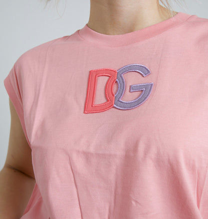Dolce &amp; Gabbana – Tank-T-Shirt mit Rundhalsausschnitt und DG-Logo aus rosa Baumwolle