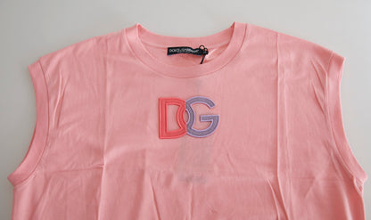 Dolce &amp; Gabbana – Tank-T-Shirt mit Rundhalsausschnitt und DG-Logo aus rosa Baumwolle