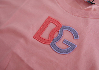 Dolce &amp; Gabbana – Tank-T-Shirt mit Rundhalsausschnitt und DG-Logo aus rosa Baumwolle