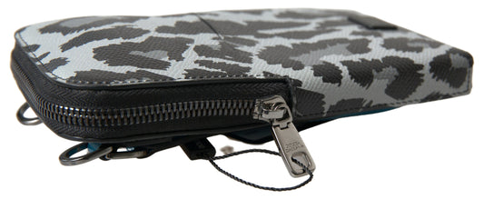 Dolce &amp; Gabbana Graue Leopardenleder Herren Geldbörse Crossbody Sling Handytasche