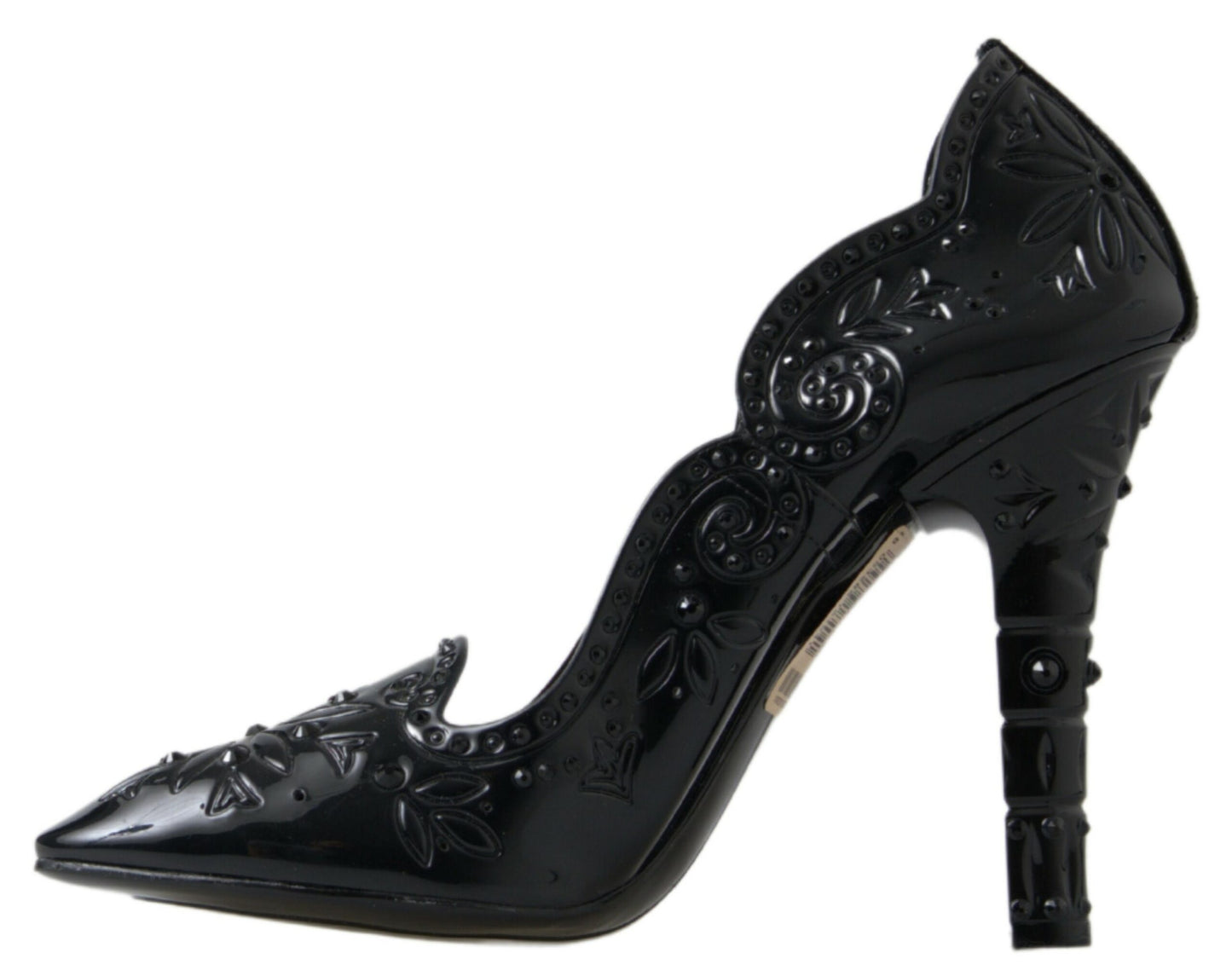 Dolce &amp; Gabbana Schwarze CINDERELLA-Absatzschuhe mit Blumen- und Kristallverzierung
