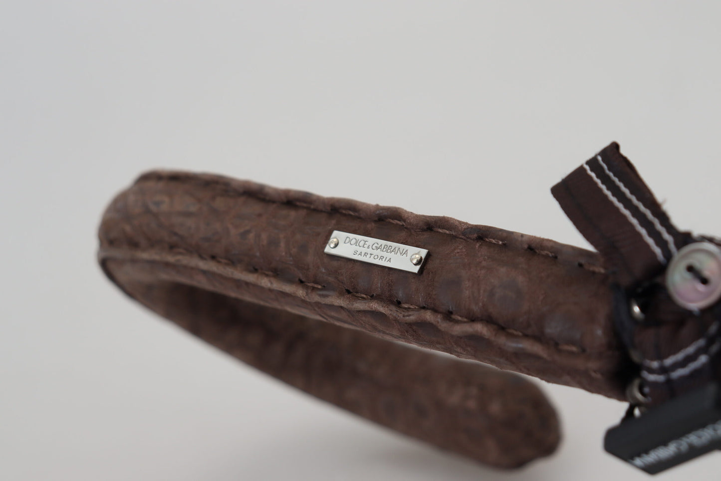 Dolce &amp; Gabbana – Braun gestreifter Sartoria-Regenschirm mit Ledergriff